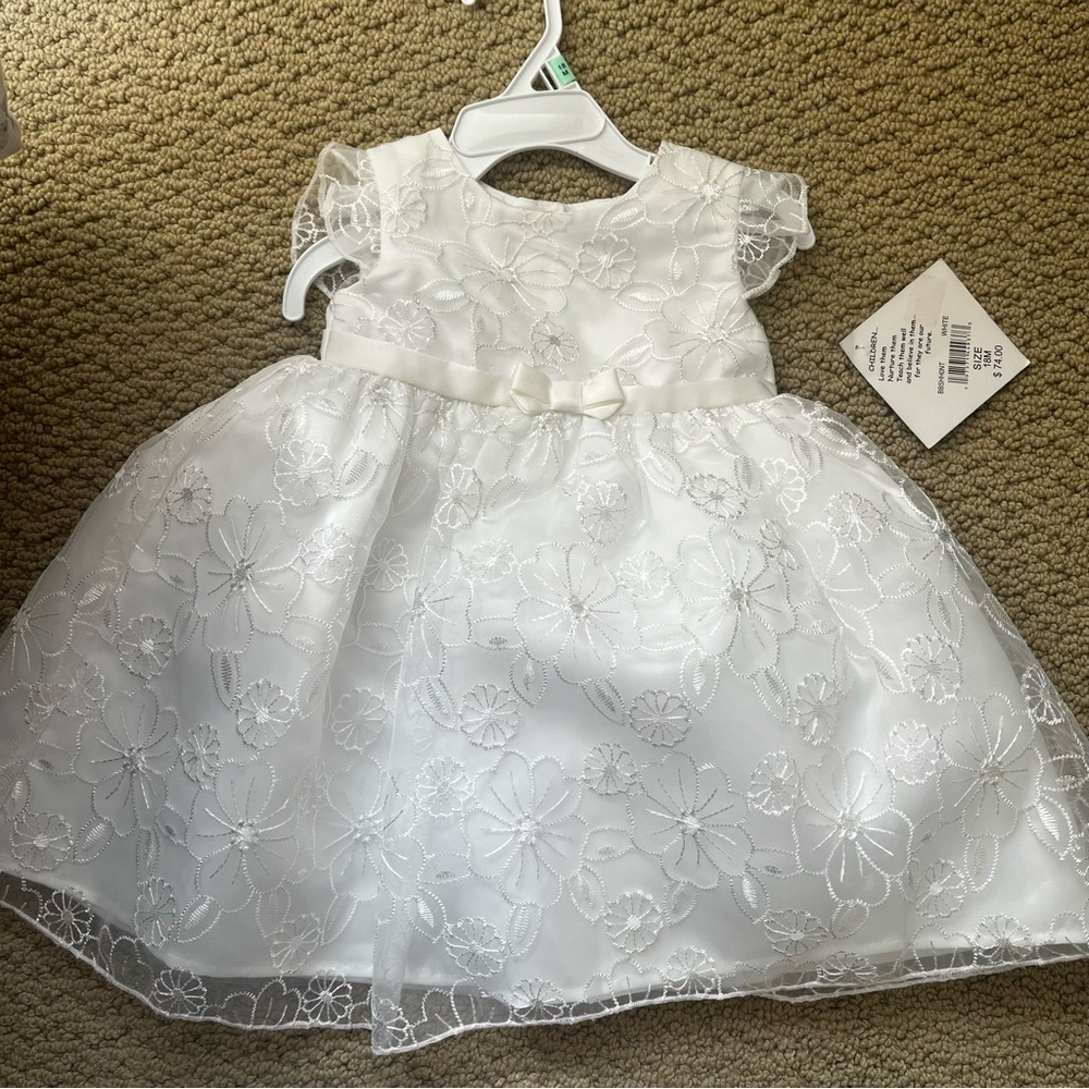 White Floral Lace Baby Dress Bluberi Boulevard BLVD 18m toddler Easter baptism